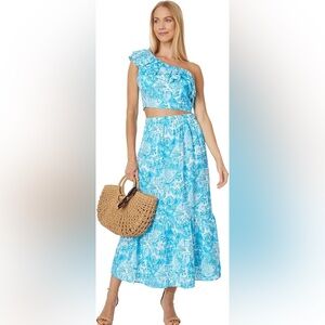 Lilly Pulitzer Kasida Ruffle SET skirt top Amalfi Blue Sunny State of Mind print